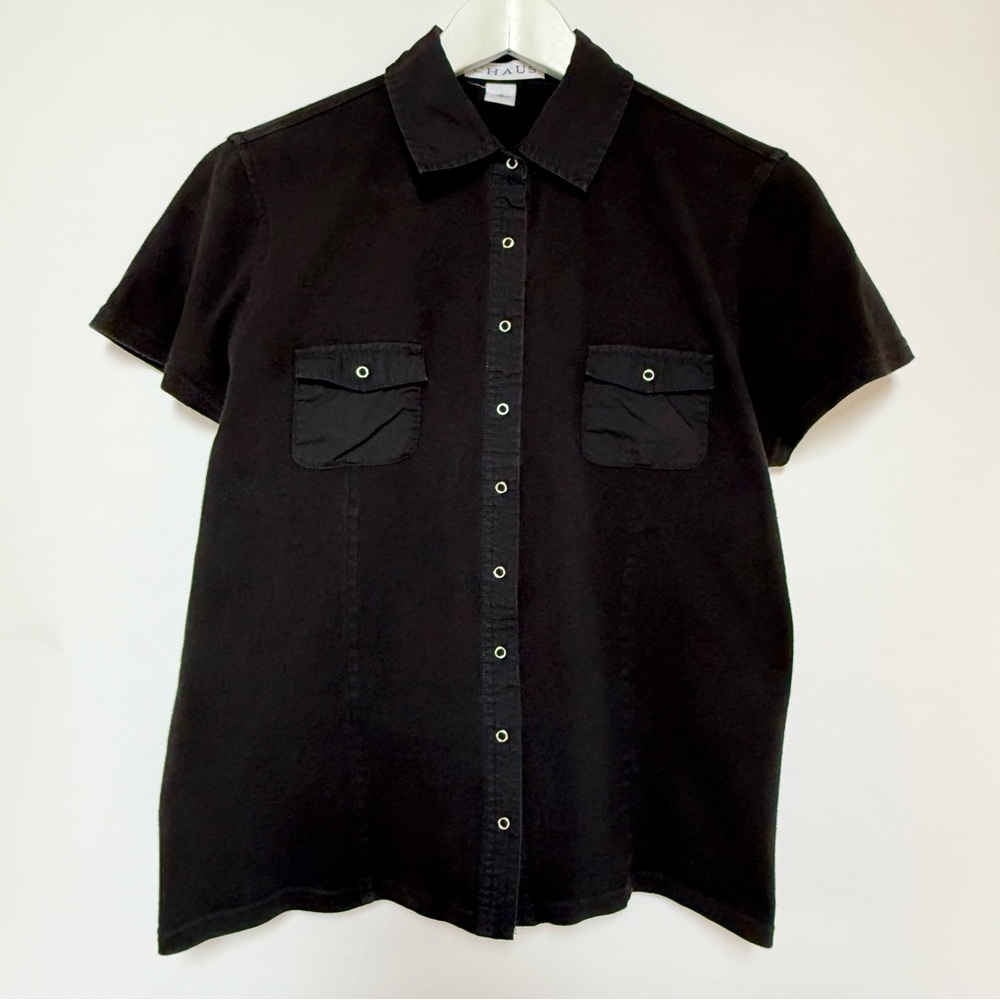 Vintage Black Snap Button Down Top